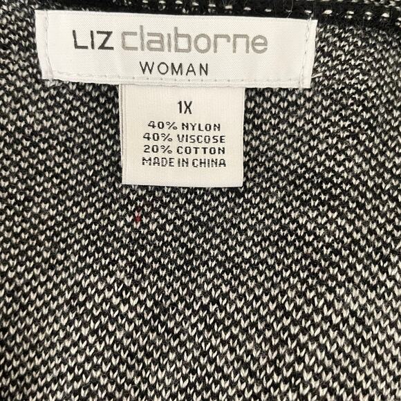 Liz Claiborne Women Cardigan Sweater 1X Black Plaid Open Front Classic Office‎ - Picture 2 of 10